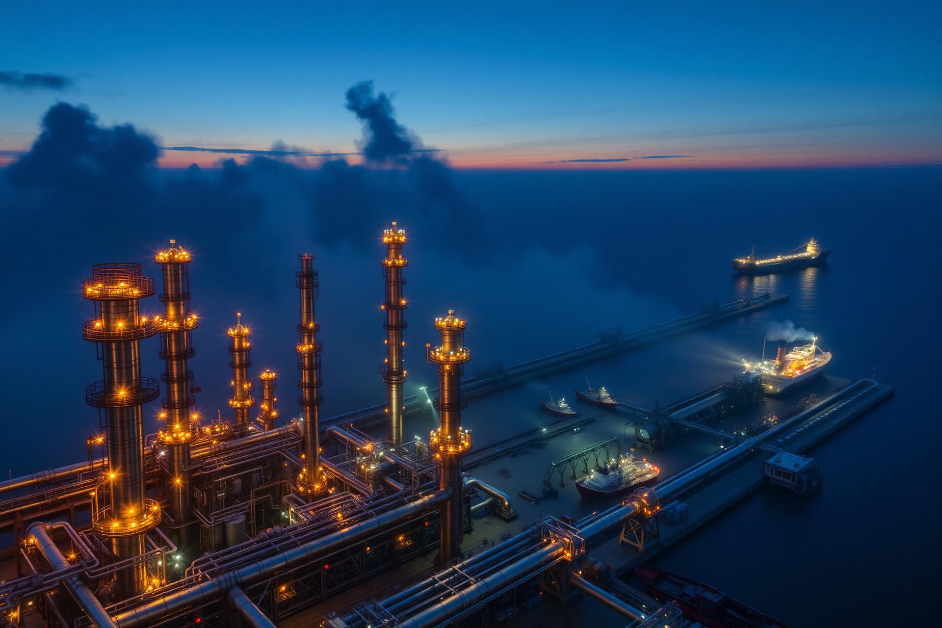 Refinery and LNG terminal at dusk
